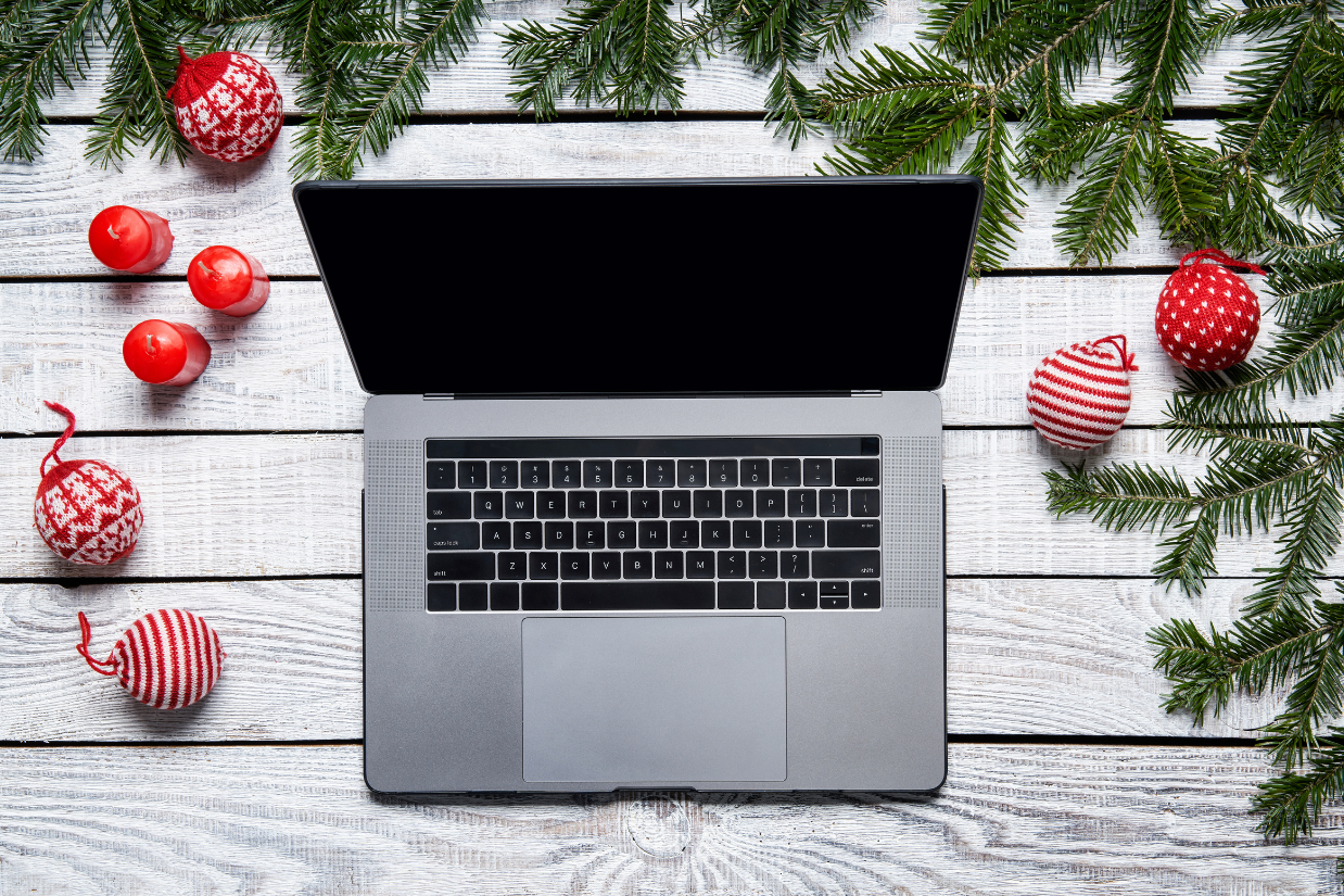 Laptop with a Christmas background